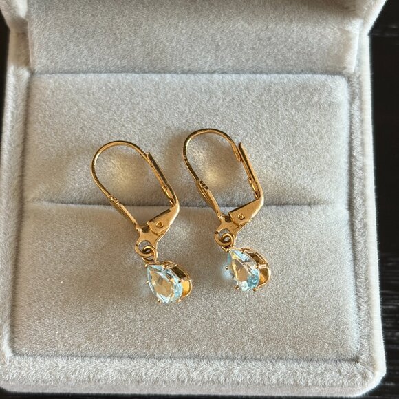 14k Aquamarine Vintage Drop Earrings - Picture 5 of 6